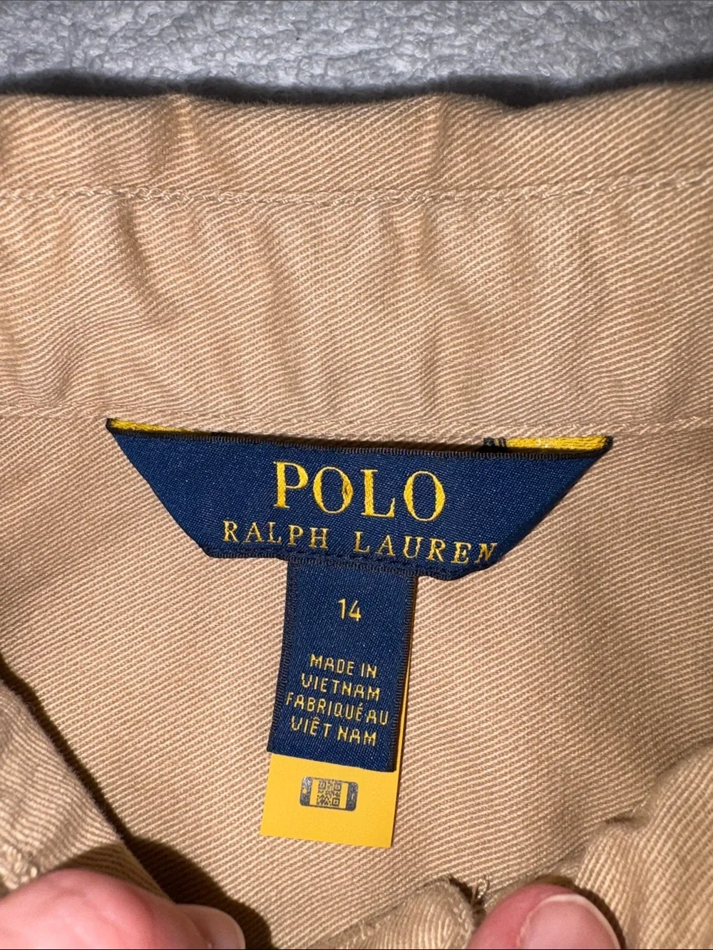 Ralph Lauren Khaki Button-Down Shirt Dress purple Yellow Stripe Belt girls 14